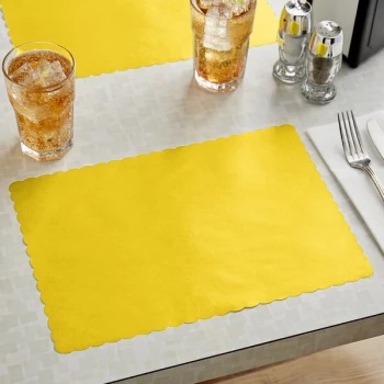 Choice 10" x 14" Gold Colored Paper Placemat with Scalloped Edge - 1,000/Case
