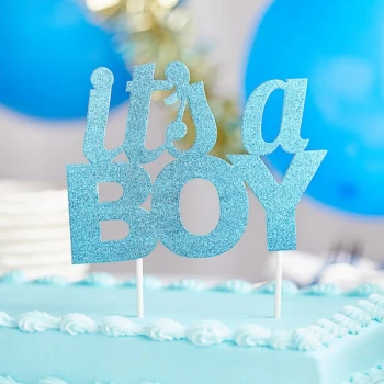 Creative Converting 335053 Blue Glitter "It's a Boy" Cake Topper - 12/Case