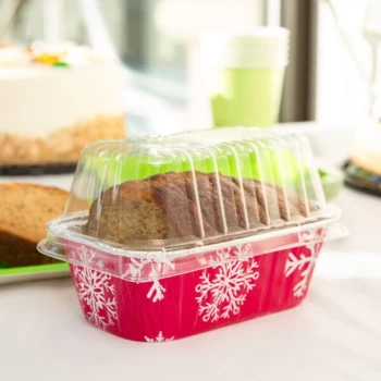 Durable Packaging 1 lb. Holiday Foil Bread Loaf Pan with Clear Dome Lid - 100/Case