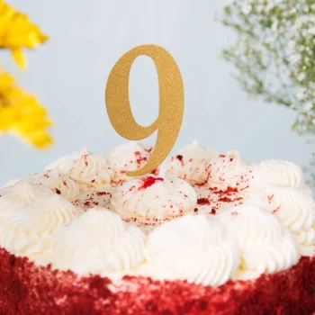 Creative Converting 324551 Gold Glitter "9" Cake Topper - 12/Case
