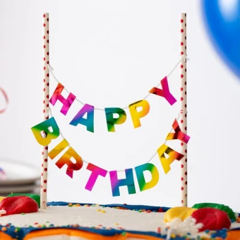 Creative Converting 331798 9" x 9" Rainbow "Happy Birthday" Cake Topper Banner - 12/Case