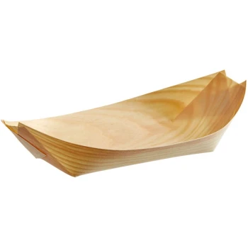 TableCraft Disposable Wood Boat 7 3/4" x 3 3/4" 8 oz. - 50/Pack