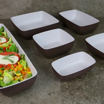 Elite Global Solutions B266069-WS/CH Infinity 1.5 Qt. Rectangular Chocolate / White Speckle Melamine Bowl - 6/Case