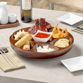 Town 14" 6-Compartment Carved Wooden Pu Pu / Appetizer Platter 51306