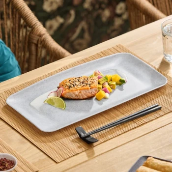 Acopa Cavern 14 7/8" x 7 1/2" Light Gray Rectangular Melamine Platter - 12/Case