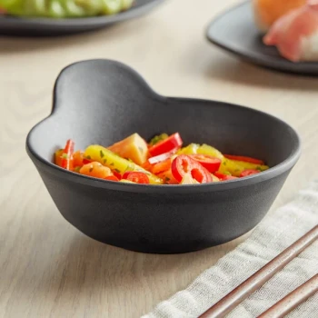 GET B-70-BK Nara 7 oz. Black Matte Melamine Bowl with Handle - 24/Case