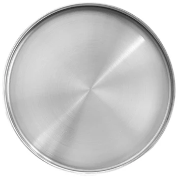 Front of the House Soho 9" Brushed Stainless Steel Round Plate with Raised Rim - 12/Case