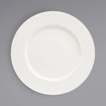 Front of the House Catalyst 10 5/8" European White Geometric Embossed Wide Rim Round Porcelain Plate - 6/Case