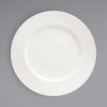 Front of the House Catalyst 10 5/8" European White Linear Embossed Wide Rim Round Porcelain Plate - 6/Case