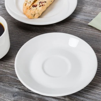 Tuxton ASU-084 San Marino AlumaTux Pearl White (European White) 6" China Saucer - 36/Case