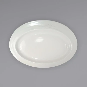 International Tableware Newport 14 1/2" x 10 1/8" Ivory (American White) Embossed Stoneware Entree Platter - 12/Case