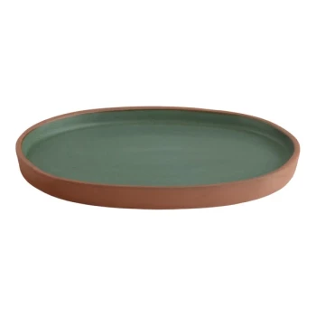 Maria Portugal Terracota Terra 7 1/2" x 5 1/4" Green High Rim Oval Stoneware Tray by Arc Cardinal - 4/Case