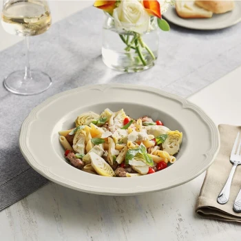 Acopa Condesa 28 oz. Warm Gray Scalloped Wide Rim Porcelain Pasta Bowl - 6/Case
