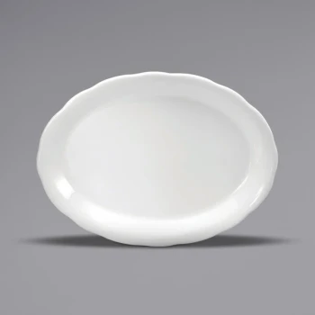 Oneida Buffalo Caprice by 1880 Hospitality F1560000330 7 7/8" x 6" Cream White Scalloped Edge China Oval Platter - 36/Case