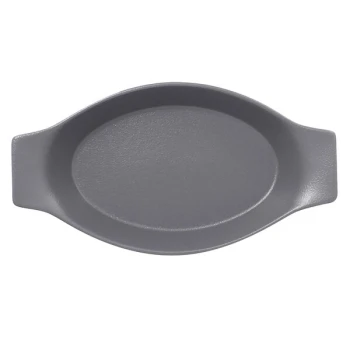 RAK Porcelain Neo Fusion 7 7/8" x 4 5/16" Stone Gray Porcelain Oval Dish with Handles - 12/Case