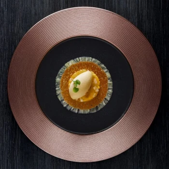 RAK Porcelain Metal Fusion 13" Bronze / Black Porcelain Embossed Flat Plate - 6/Case