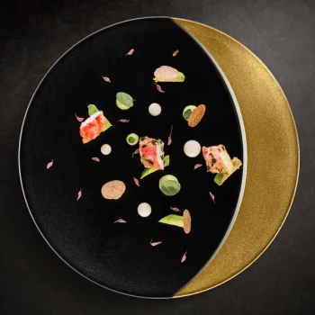 RAK Porcelain Metal Fusion 10 5/8" Gold /Black Porcelain Deep Plate - 12/Case