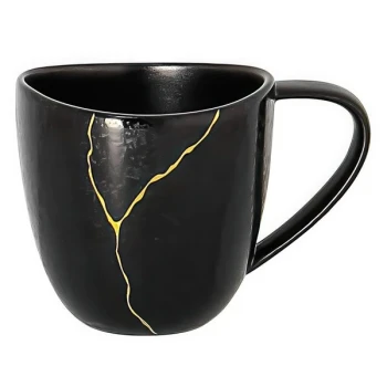 RAK Porcelain Kintzoo 3.05 oz. Black Porcelain Espresso Cup with Gold Detail - 12/Case