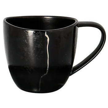 RAK Porcelain Kintzoo 3.05 oz. Black Porcelain Espresso Cup with Silver Detail - 12/Case