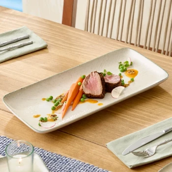Acopa Cape 14 1/8" x 6 9/16" Rectangular Abyss Gray Porcelain Platter - 12/Case