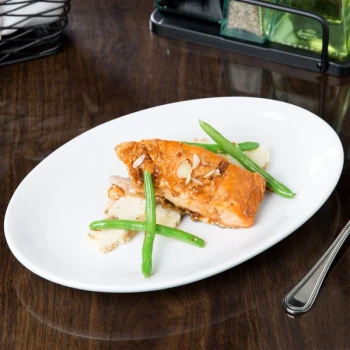 Libbey 840-520R-24 Porcelana Rolled Edge Coupe Platter 11 3/4" x 8" Bright White Oval Porcelain - 12/Case