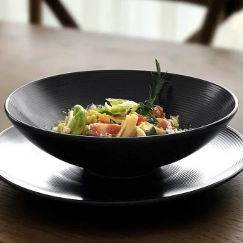 Front of the House Spiral 48 oz. Semi-Matte Black Round Porcelain Wide Bowl - 6/Case