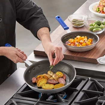 Vollrath Wear-Ever 2-Piece Aluminum Non-Stick Fry Pan Set with CeramiGuard II Coating and Blue Cool Handles - 8" and 10" Frying Pans