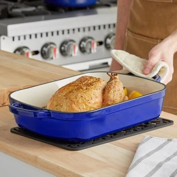 Valor 5.25 Qt. Galaxy Blue Enameled Cast Iron Roasting Pan / Casserole Dish - 13 1/2 " x 10 1/4" x 3"