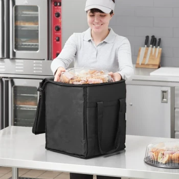 Choice Customizable Insulated Food Delivery Bag Black Nylon 13" x 13" x 16" - Holds (6) 2 1/2" Deep 1/2 Size Pans or (18) 2 Qt. Container