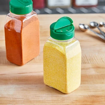 16 oz. Rectangular Plastic Spice Container and 53/485 Green Induction-Lined Dual Flapper Lid with 3 Holes - 140/Case