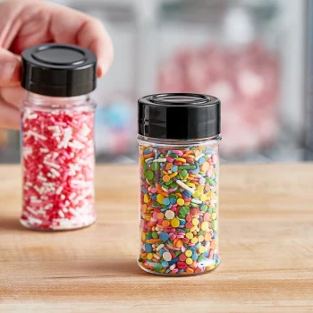 3.5 oz. Round Plastic Spice Container and 43/485 Smooth Black Lid with Foam Liner - 640/Case