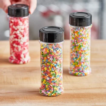 3.75 oz. Round Plastic Spice Container and 43/485 Smooth Black Lid with Foam Liner - 460/Case