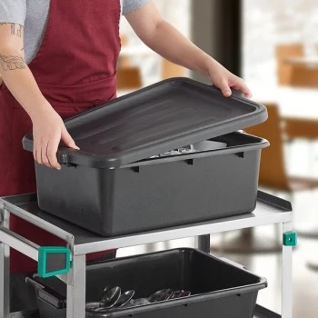 Choice 20" x 15" x 7" Black Polypropylene Bus Tub with Lid - 3/Case