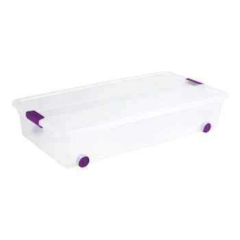 Sterilite ClearView 15 Gallon Clear Latch Box with Sweet Plum Handle Lid and Wheels 17611704 - 4/Case