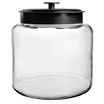 Anchor Hocking 96710AHG17 Montana 48 oz. Mini Jar with Black Aluminum Lid - 4/Case