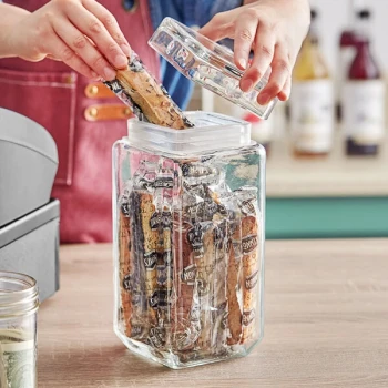 Acopa 72 oz. Clear Stackable Square Glass Jar