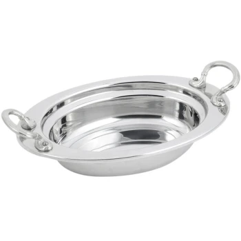 Bon Chef 5204HRSS 13" x 9" x 3" Stainless Steel 2 Qt. Full Size Oval Plain Design Food Pan with Round Stainless Steel Handles