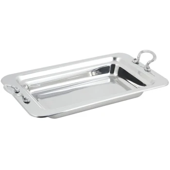 Bon Chef 5206HRSS 20" x 12" x 2" Stainless Steel 1 Gallon 3/4 Size Rectangular Plain Design Food Pan with Round Stainless Steel Handles