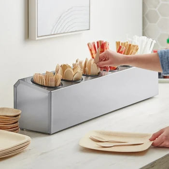 Choice Six Hole Single Row Stainless Steel Flatware Organizer with Black Perforated Plastic Cylinders