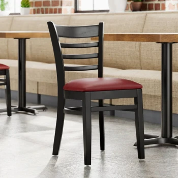 Lancaster Table & Seating Black Finish Wood Ladder Back Chair with Burgundy Vinyl Seat - Assembled