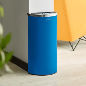 Lancaster Table & Seating 8 Gallon Blue Powder-Coated Metal Half Round Decorative Trash Can with Mixed Recycle Lid
