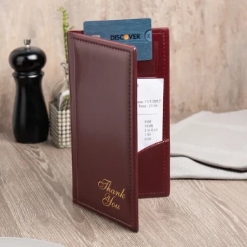 Menu Solutions CH870 5" x 9" Burgundy Guest Check Presenter with Credit Card Pocket