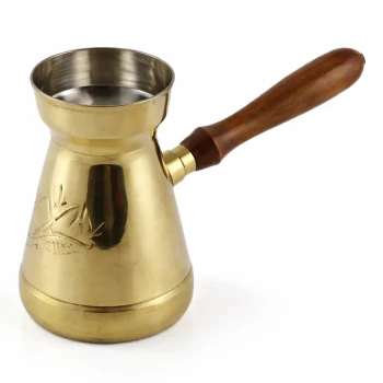 Culinex Copper Brass Turkish Coffee Pot 300 ml Traditional Turkish Coffee Maker with Wooden Handle