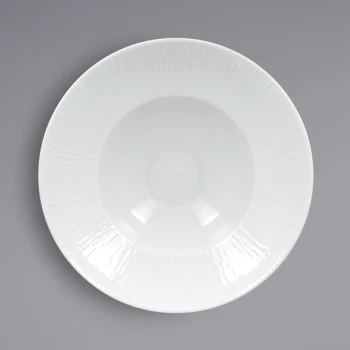 RAK Porcelain Soul 16.25 oz. Bright White Embossed Wide Rim Extra Deep Round Porcelain Plate - 6/Case