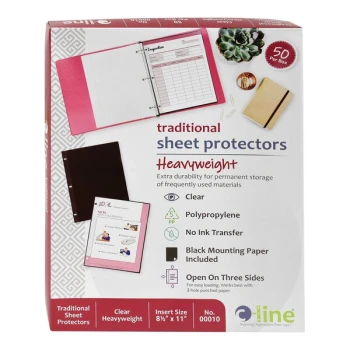 C-Line 00010 11" x 8 1/2" Heavy Weight Top / Side Loading Clear Polypropylene Traditional Sheet Protector - 50/Box