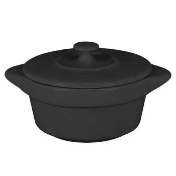 RAK Porcelain Chef's Fusion 3.8 oz. Volcano Black Porcelain Mini Cocotte with Lid - 12/Case