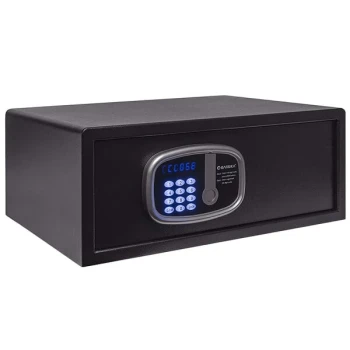 Barska HS13404 19 11/16" x 14 9/16" x 7 7/8" Black Steel 17" Laptop Hotel Security Safe with Digital Keypad, ADA LED Display, and Key Lock - 1.0 Cu. Ft.