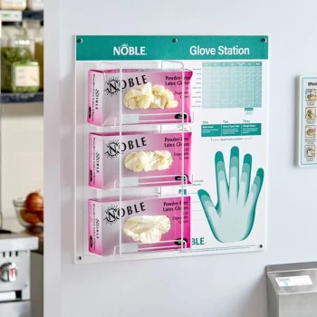 Noble 3-Box Wire Wall Mount Glove Dispenser Station with Type, Use, and Guide Chart