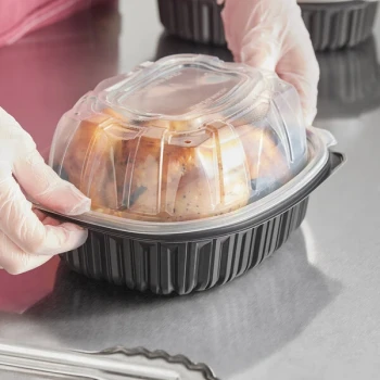 D&W Fine Pack 41.7 oz. Black Microwavable Chicken Roaster Take-Out Container with Dome Lid - 184/Case