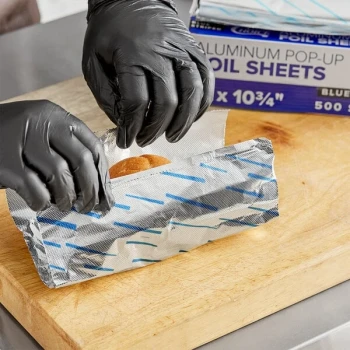 Choice 9" X 10 3/4" Blue Striped Food Service Interfolded Foil Pop Up - 3,000/Case